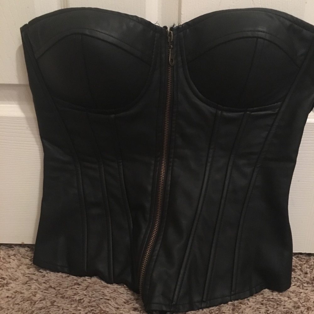 Black, zipper and backed laces corset top