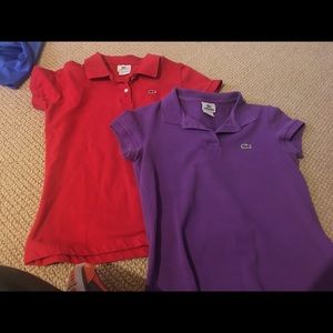 Two Lacoste polos, red, purple, sz 42, 36
