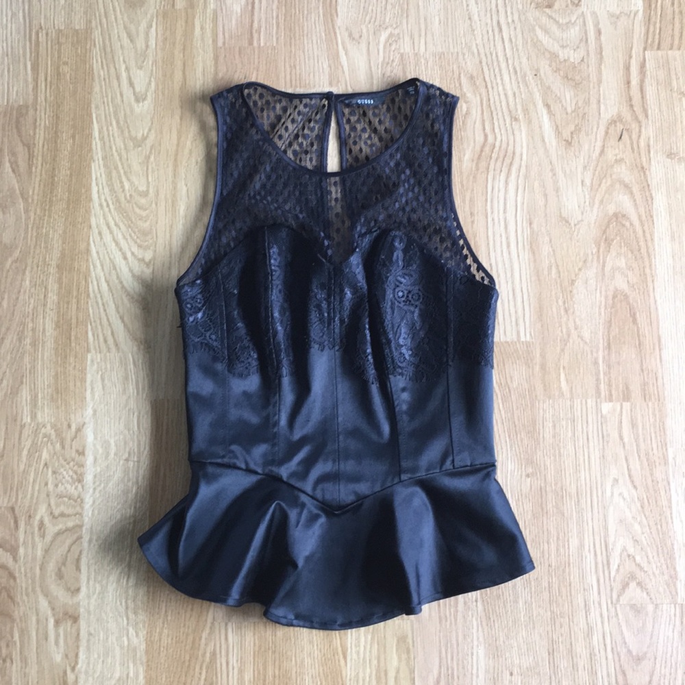 Black lace peplum top by guess.
