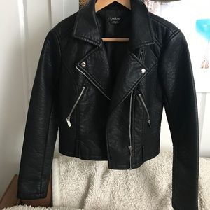 Bebe Vegan Leather Black Cropped Moto Jacket