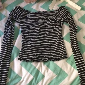 CUTE OFF THE SHOULDER STRIPED TOP