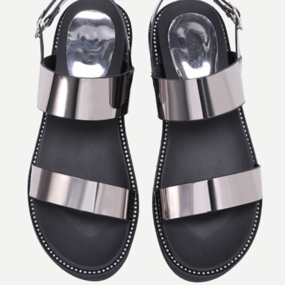 Metallic leather flatform sandals