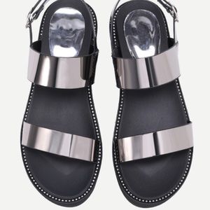 Metallic leather flatform sandals