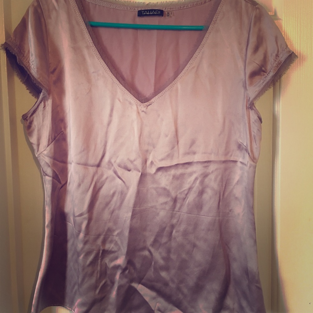 Tahari pink silky blouse