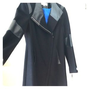 Calvin Klein Black Coat with Leather Accents