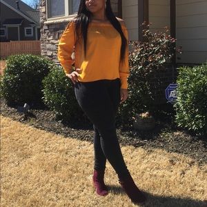 Satin off the shoulder mustard color top