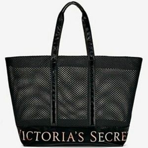 Black mesh zippered VS tote bag