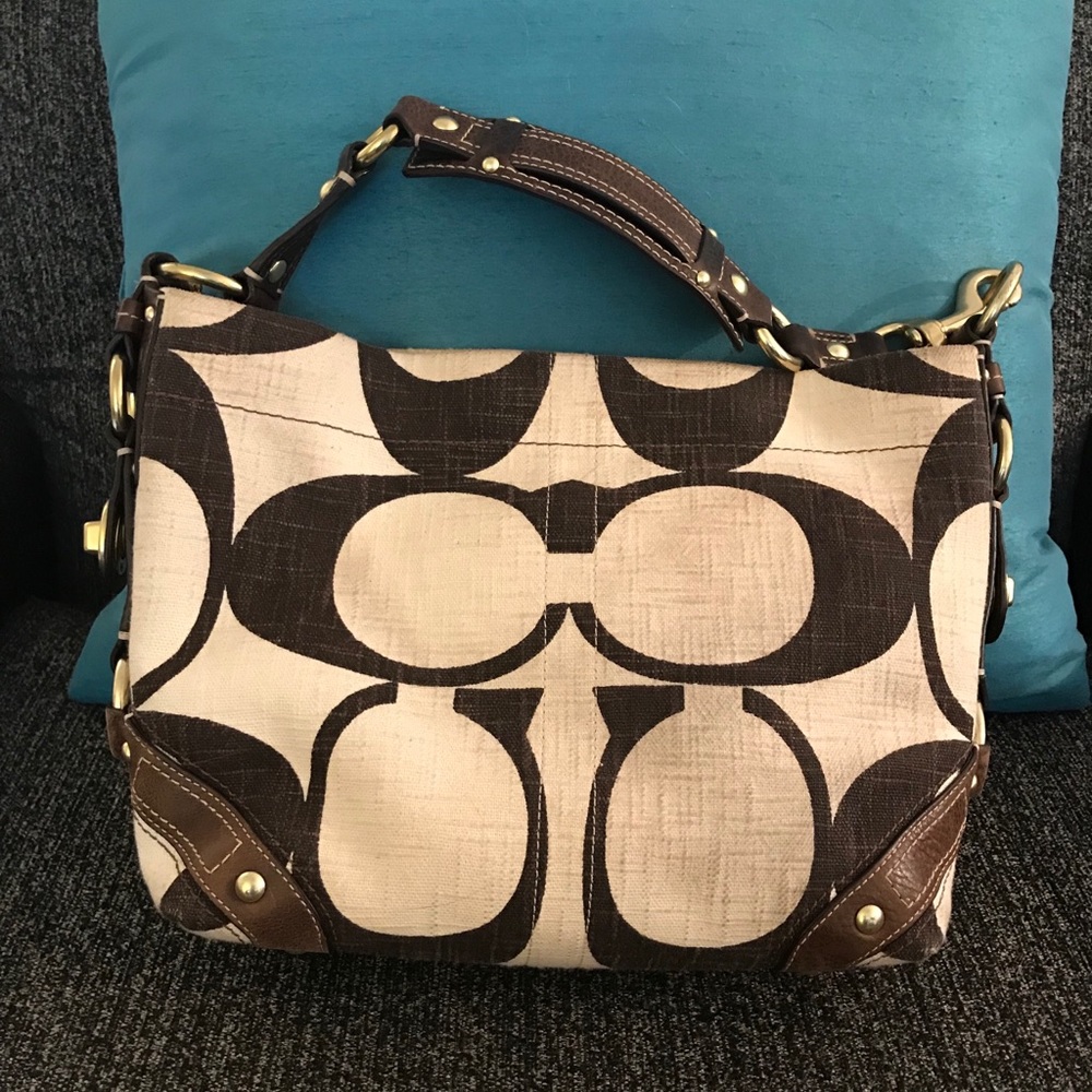Coach Signature Fabric Bag with leather trim