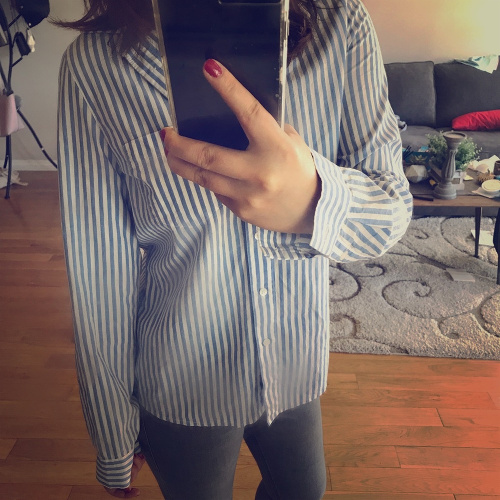 Madewell navy blue stripe 100% cotton shirt - XS