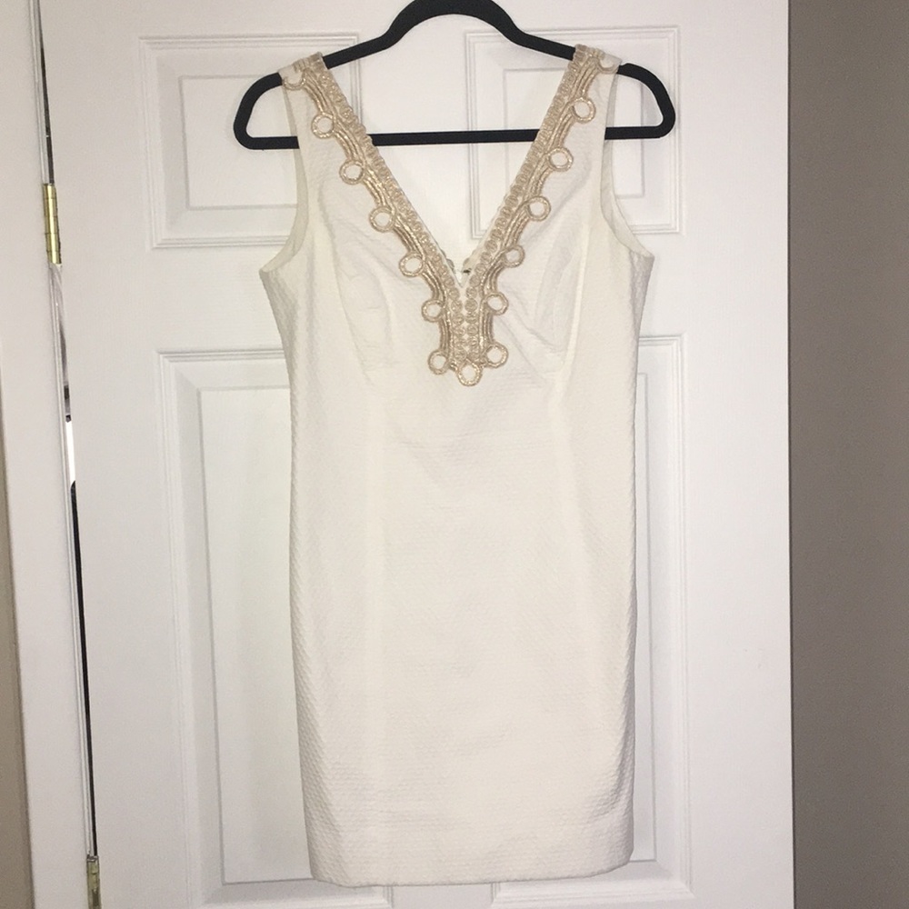 Lily Pulitzer white dress with gold