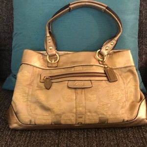 Gold Signature Fabric & Leather Coach Bag