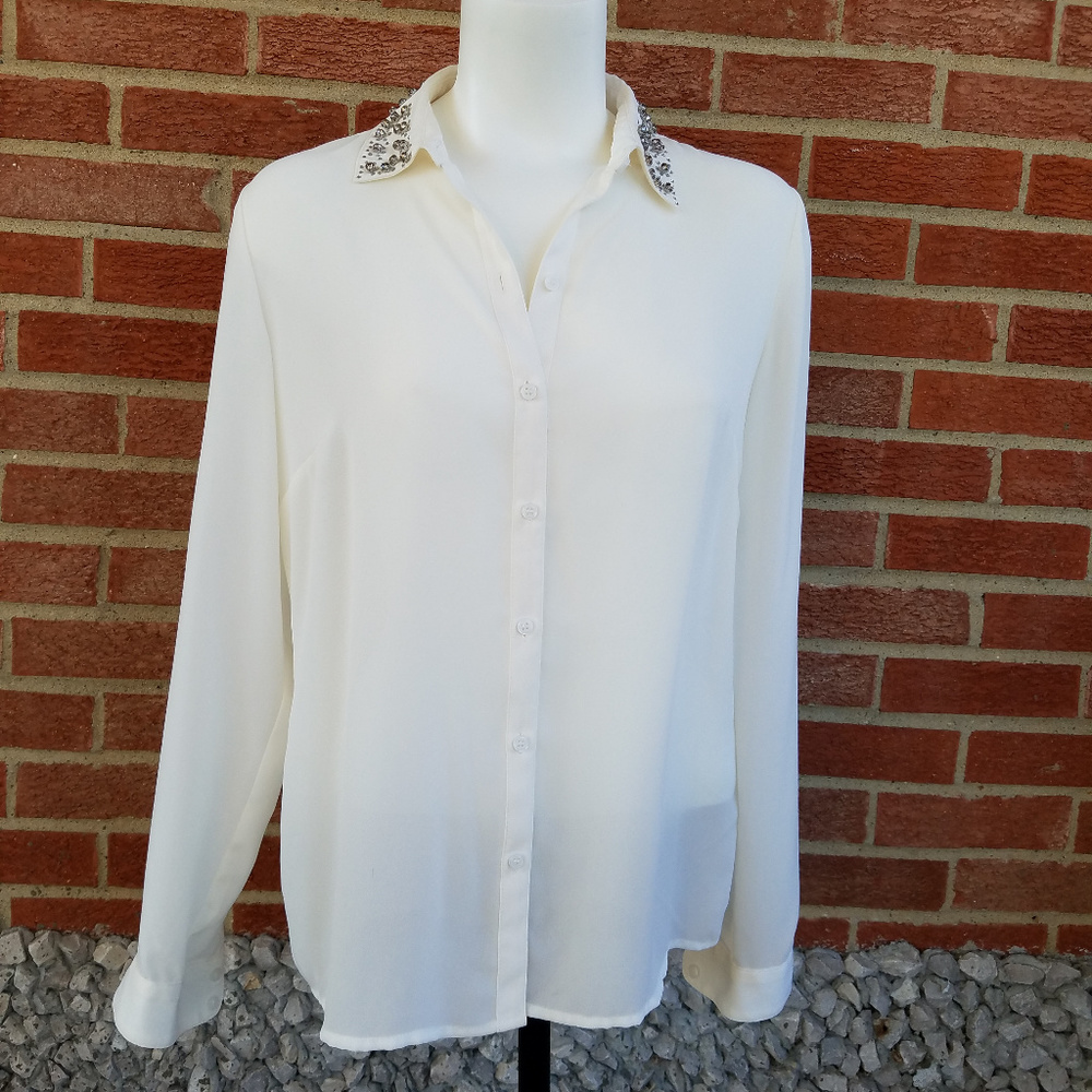 The Limited White Embellished Collar Button Down