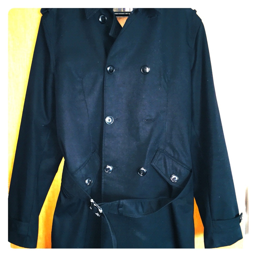 Zara Men’s Black Slim Fit Trench Coat sz Large 40