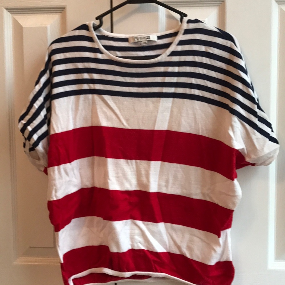 Red, white and blue blouse