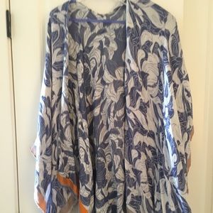 Blue and orange printed shawl.