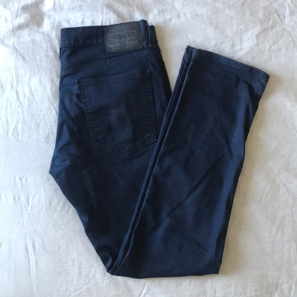 levi’s navy blue coated slim jeans 33x32