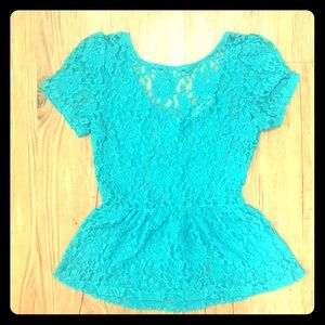 SMALL baby blue floral net printed top.