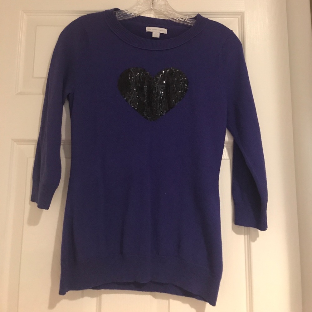 Sequined Heart Qtr Sleeve Sweater