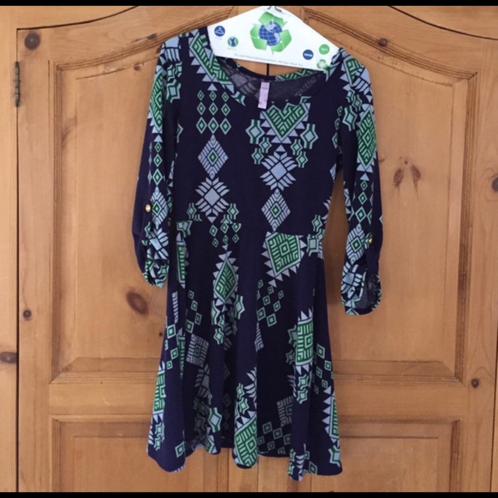 Super Cute Navy Aztec Print Fit and Flare dress