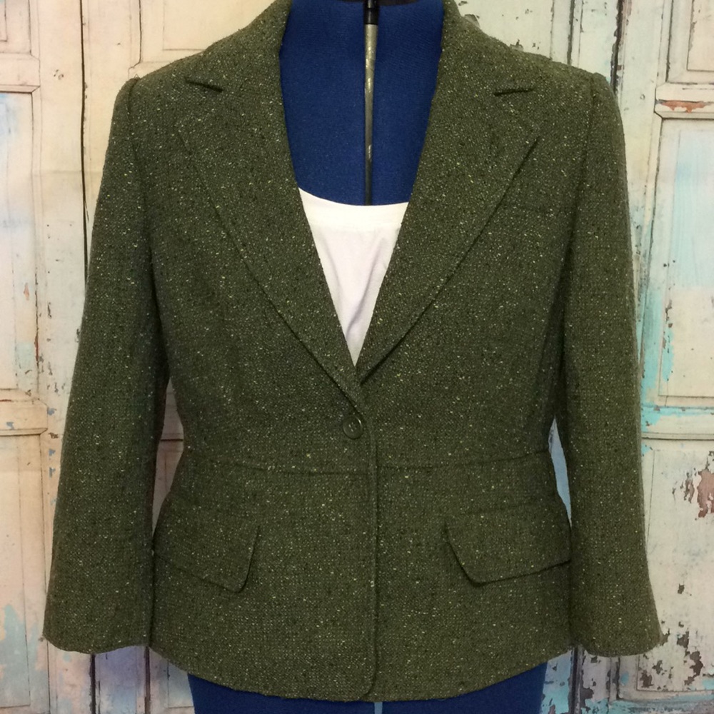 Daisy Fuentes Green Tweed Blazer Jacket Size 10P