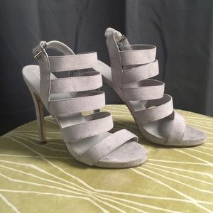 Strappy Light Gray Stiletto Heels