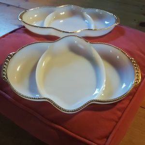 50's Milkglass Fire King Oven Ware with gold trim.