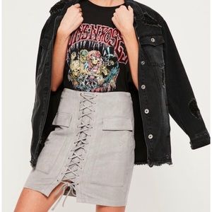 Misguided Gray faux suede lace up front mini skirt