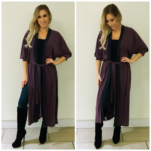 Deep Plum Duster Cardigan - Picture 2 of 5
