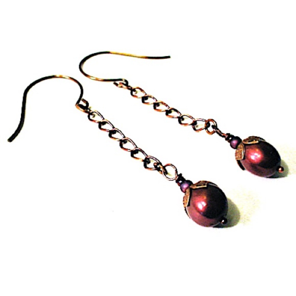 Boho Druid gypsy cranberry pearls earrings romance