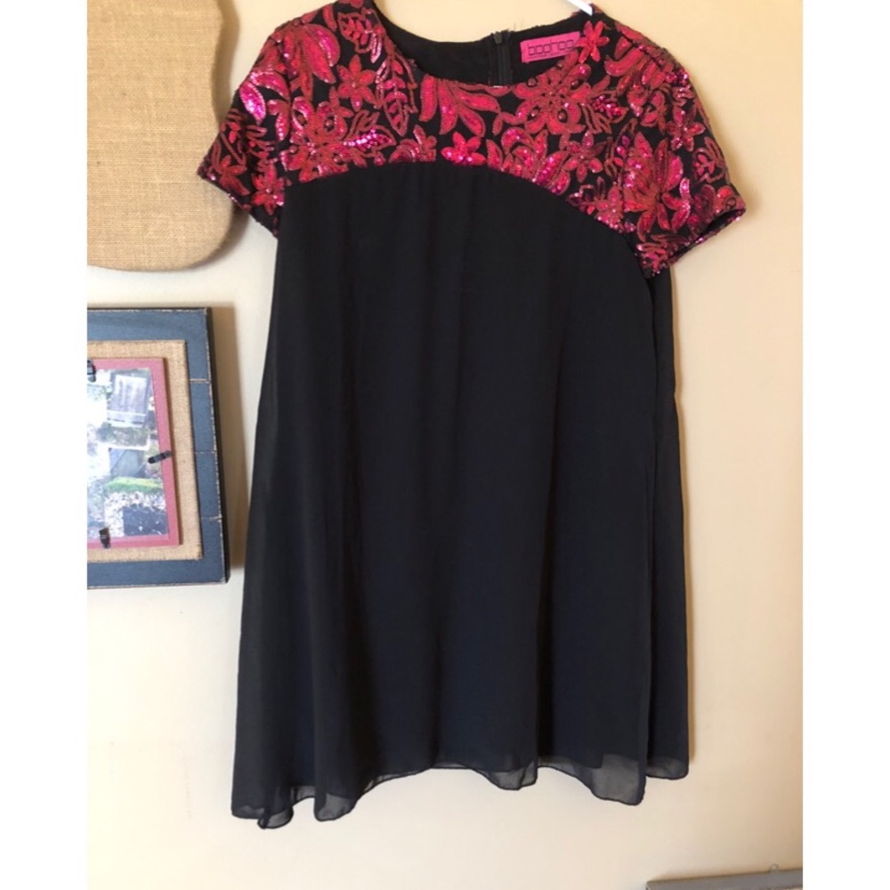 Black formal dress with pink sequins