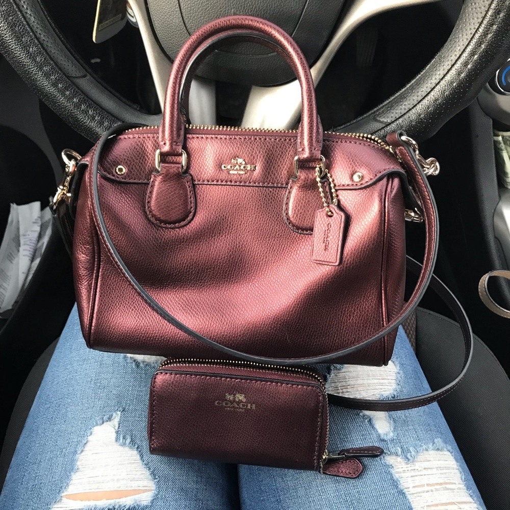 Coach Metallic Burgundy Cross Body and Wallet