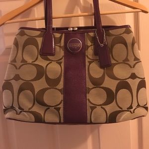 NWT Coach Khaki and Plum Hobo Bag