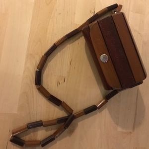 Vintage Small Wood Purse velvet inside