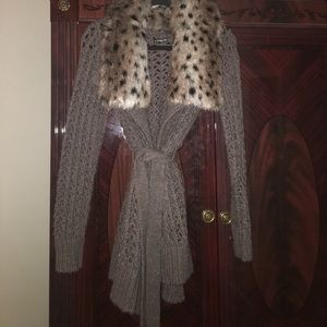 Express Faux Fur Collared wrap sweater size M
