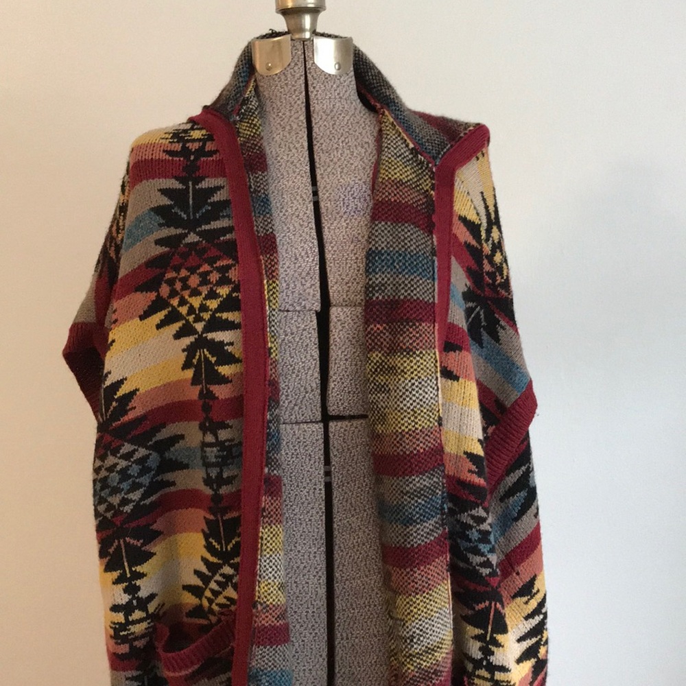 Open front hooded poncho