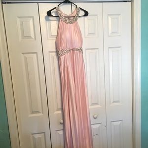 Baby pink pleated prom dress