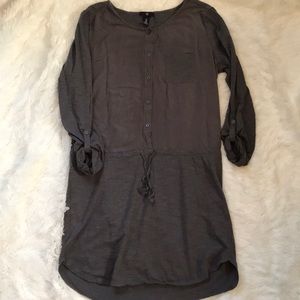 Gray button down tie waist dress