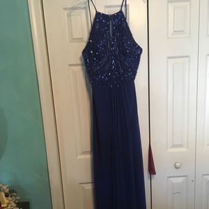 Blue rhinestone prom dress