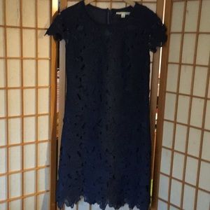 Blue dress with embroidered overlay