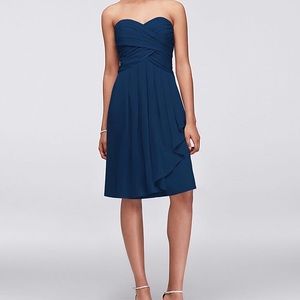 David’s Bridal short navy chiffon bridesmaid dress