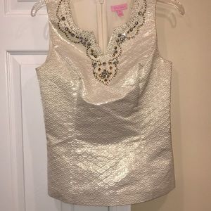 Classy metallic Lilly Pulitzer Top w beading sz2