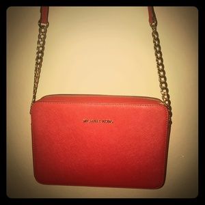 MK Red Jet Set Large Saffiano Leather Crossbody