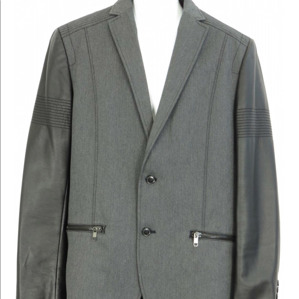 Bar III Gray Blazer with Faux Leather Sleeves