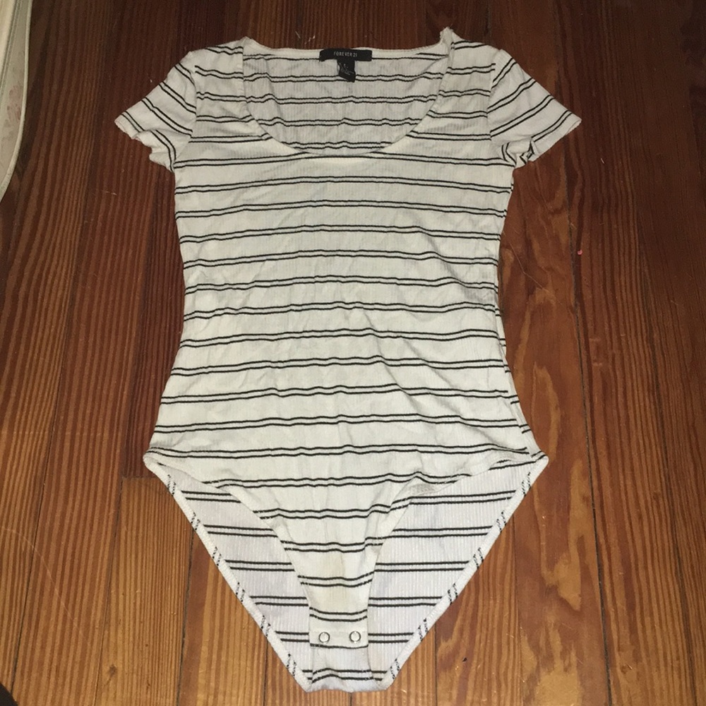Forever 21 Black & White Striped Bodysuit