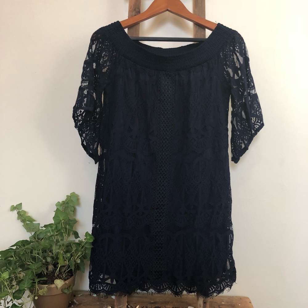 Off the Shoulder Navy Lace Dress