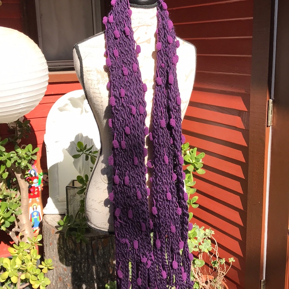Purple, hand knit scarf