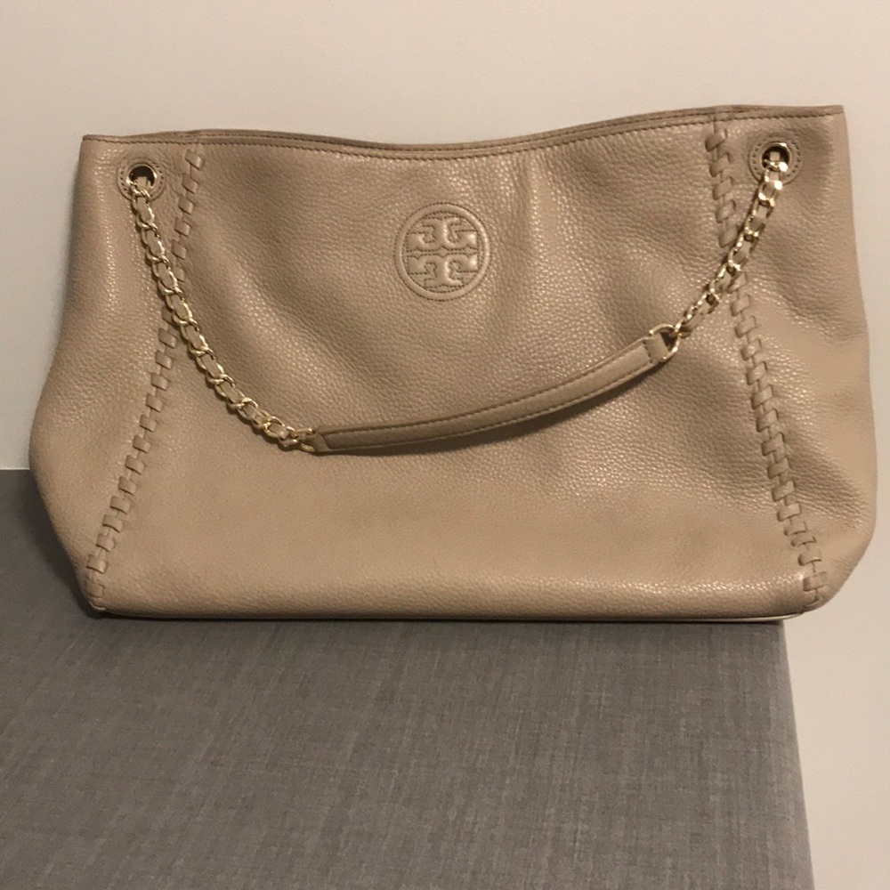 Tory Burch shoulder bag—gold chain hardware.