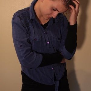 Long sleeve dark blue blouse in Women's