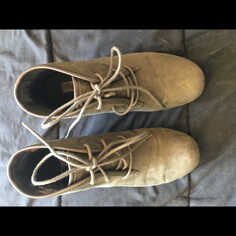 Army green wedge booties