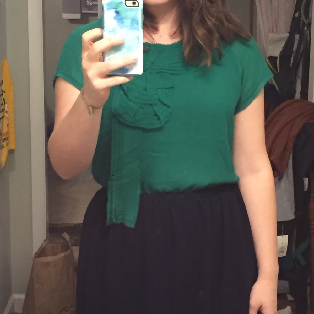 Green Talbot's Blouse w/Flower Detail